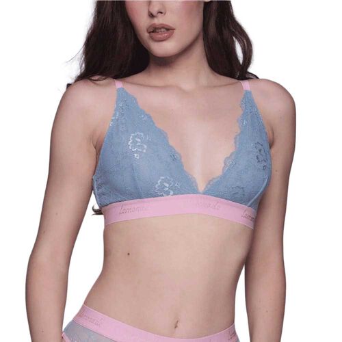 Lemonade Dolls Signature Lace Bralette - Denim Blue and Pink